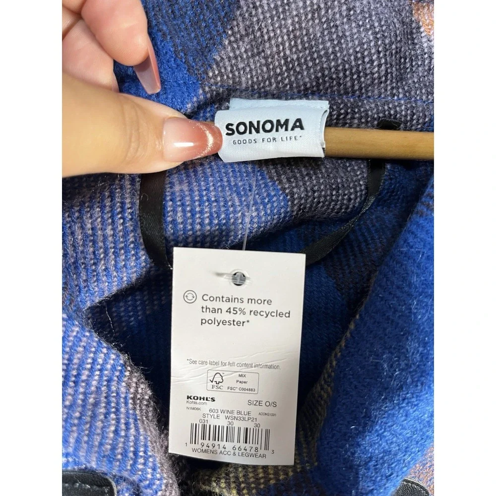 Sonoma Plaid Poncho Wrap Brown Blue  Closure Brand New With Tags Sz O/S
